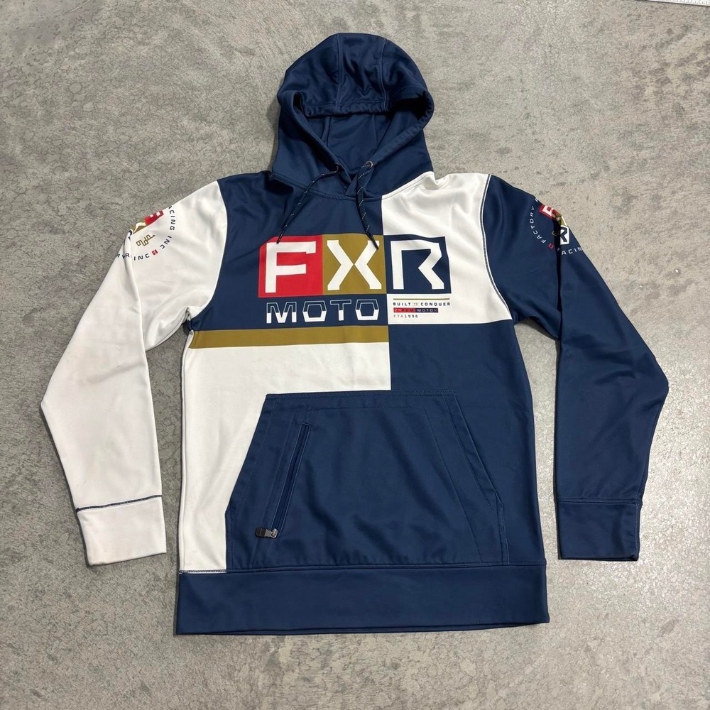 FXR Moto Racing Hoodie Navy White Colorblock Polyester Size Small